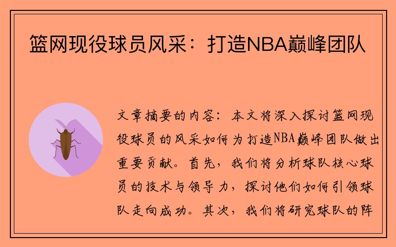 篮网现役球员风采：打造NBA巅峰团队