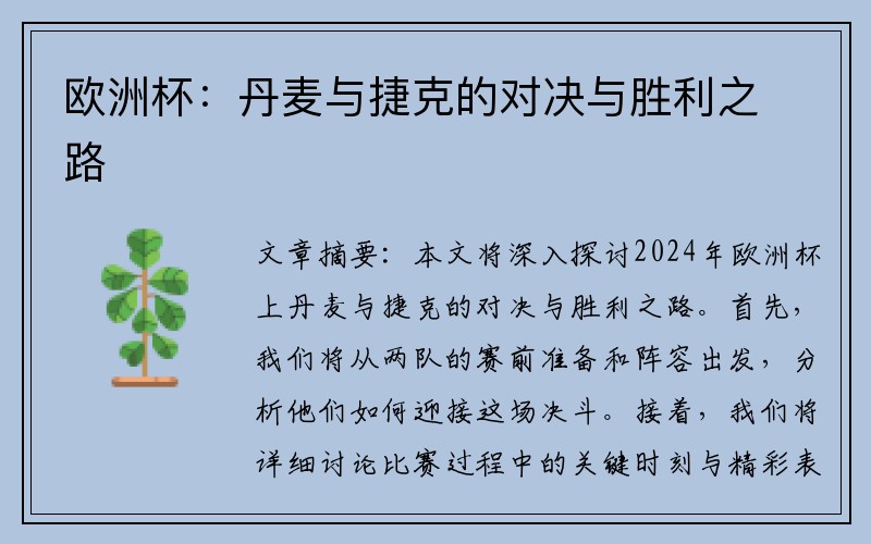 欧洲杯：丹麦与捷克的对决与胜利之路